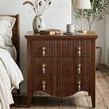 FUSUNBAO Fluted Nightstand with Charging Station & 3 Drawers,Walnut