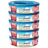 BabyBreeze Diaper Pail Refill Bags Compatible with Playtex Diaper Genie Pails Odor Absorbing Diaper Disposal Trash Bags - 1400 Count (5-Pack)