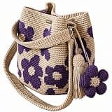 JUKOOE Inscraft Crochet Flower Bag for Women, Handmade Boho Woven Bucket Bag with Adjustable Strap (Purple)