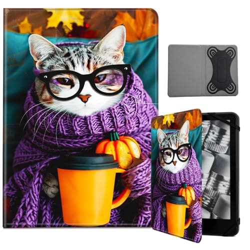 NLZQTTBD Universal Case for 6-7 Inch Tablet eReader - Premium PU Leather Cover,Compatibility 6",6.8",7" Case for Kindle/Kobo/Nook/Tolino/Pocket Book E-Book Tablet - Fashionable Cat