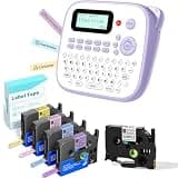 EazeID Label Maker with 5PK Tapes Laminated Color, Purple Label Maker Waterproof-Labels, Desktop Labeler Machine for Home Kids School Items, Keyboard Labeler
