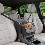 BurgeonNest Center Console Small Dog Car Seat - Portable Pet Cat Puppy Booster Armrest Carseat Up to 11lbs, Anti-Collapse Comfort Car Travel with Washable Fluffy Cushion and Pillow, Grey