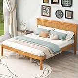 THINK 30 Wood Platform Bed, with Headboard, Sturdy Bed Frame with Wood Slat Support, No Box Spring Needed, Queen Size, Oak