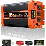 Jlouneo 1500W Pure Sine Wave Inverter, 12V DC to 110V/120V AC Power Inverter, 3000W Peak for Vehicles, RV, Truck, Camping, Solar Backup, with 3 AC Outlets, USB-A, Type-C, LCD Display, Remote Control