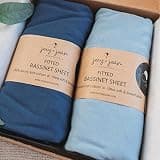 Joey + Joan Bassinet Fitted Sheets for Nestig Mini Crib, Graco Travel Lite Crib & Bassinets, Guava Bassinet 20x30 Inch – 100% Jersey Cotton Fitted Sheets – Dusty Blue + Navy – 2 Pack