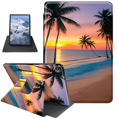 Case for iPad Pro 13 Inch Case M4(2024) Sunset Beach Palm Trees Theme 360 Degree Rotating Stand Protective Cover with Auto Sleep/Wake