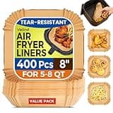 400 Pcs Air Fryer Liners Disposable, 8" Square Heavy-Duty Parchment Paper for 5-8 qt Airfryer Basket, Non-Stick & Grease-Proof Baking Liner for Oven Pan
