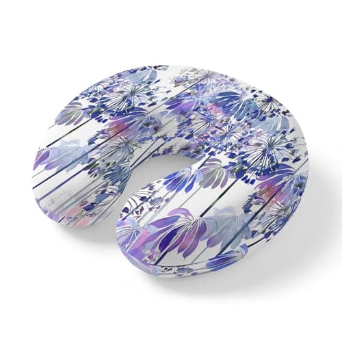 Yaiikkvbaa Purple Onion Flowers Neck Pillow Memory Foam U Shaped Travel Pillow, Spring Floral Dandelion Botanical Neck Support Pillows Decorative Headrest Cushion for Airplane Sleeping Car Office