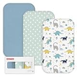Gllquen Baby 3-Pack Muslin Cotton Bassinet Sheets, 33"x20" Fitted Crib Sheets for Bedside Sleeper & Travel Crib, Oeko-TEX Certified Soft Breathable Sheets, Easy On/Off (Dinosaur)
