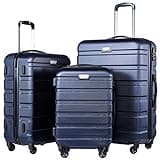 Coolife Luggage 3 Piece Set, Lightweight Durable Hardshell Suitcase set with 360° Spinner Wheels, TSA-approved Lock, Checked Family Travel Luggage sets, 20/24/28 Inch, Navy