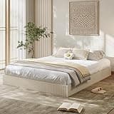 Garvee King Bed Frame, Wood Platform Bed with Fluted Design, Low Profile BedFrame, Minimalist Bed Base with Noise-Free, Easy Assembly, No Box Spring Needed, Cream