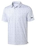 Obla Mens Golf Polo Shirts Short Sleeve Dry Fit Performance Moisture Wicking Casual Print Collared Golf Shirts for Men(White Golf Flag_M)