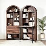 Tall Arched Bookcase,Folding Craft Desk,Convertible Hideaway Desk to Bookshelf,Vanity Desk, Foldable Desk with Storage, Disappearing Desk for Small Spaces,Wine Cabinet for Living Room