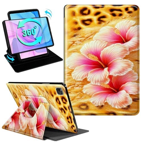 Gmeyutqy Case for iPad Air 13 Inch (M3/M2, 2025/2024) & iPad Pro 12.9 6th/5th/4th Gen, 360 Degree Rotating Swivel Stand Flip Leather Cover with Auto Sleep/Wake, Floral Leopard