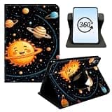 BFDHGQZC 360°Rotating Case for iPad 9.7" 2017/2018 5th/6th Gen & iPad Air 2, Smart PU Leather Stand Folio Cover with Auto Wake Sleep,Cartoon Sun Space Planets