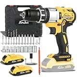 AUTOJARE 1/2" Cordless Drill Driver 2 Speed Modes 25+3 Clutch 798 in-lbs Power Drill with 24 pcs Accessories 2 x 1.5Ah Li-ion Battery Fast Charger and Carry Case for Home Improvement, DIY Project