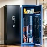 Hymnxemo Fingerprint Keypad Lock Rifle Safe for Home & Hunting,10-15 Biometric Gun Safe for Rifles and Pistols,Large Gun Cabinet with Removable Racks & Adjustable Shelf,Steel Rifle Safe