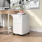 Hanuq 3-Drawer Lockable Mobile File Cabinet, All-Steel Metal Storage on Wheels, 2 Shallow + 1 Deep Drawer, Fully Assembled, White, Anti-Tip Design, Holds 110 lbs Per Drawer
