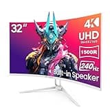 CRUA 32" Curved Gaming Monitor, 4K UHD 3840x2160, 240Hz VA Display, 1500R, AMD FreeSync, 120% sRGB, Built-in Speakers, HDMI 2.1 & DP 1.4, Wall Mountable White PC Monitor for Gaming, Streaming & Work