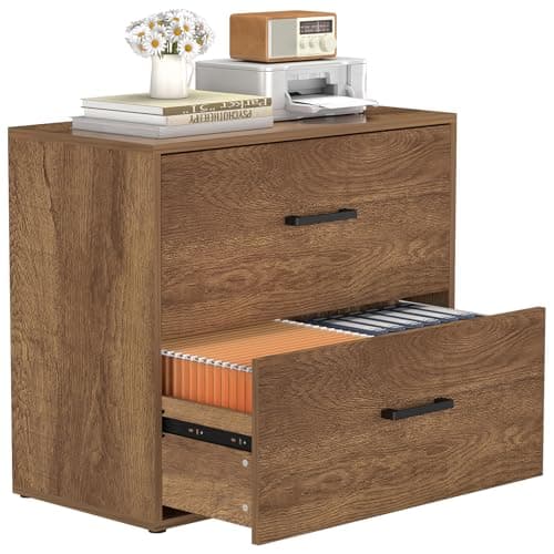 FATIGOS Lateral File Cabinet, Home Office Printer Stand, 2 Drawer Filing Cabinets, Large Wood Filing Cabinet for Hanging Files/Letter Size, Brown