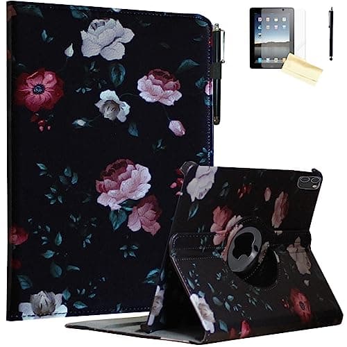 JKYTEC Case for iPad Air 11 inch M4 M3 M2, for iPad Air 5/ Air 4 10.9" Smart Cover Rotating Stand Auto Wake up Sleep for A3459 A3460 A3266 A3267 A2902 A2903 A2588 A2589 A2316 (Black Flower)