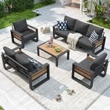 Aoxun Aluminum Patio Furniture Set, 5 Piece Luxury Outdoor Sectional with 6" Olefin Fabric Cushions, Patio Conversation Sets with Coffee Table and Waterproof Cover for Backyard, Porch Dark Grey