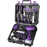DEKOPRO Tool Set: Tool Kit with 8V Cordless Drill, Hand Toolbox with storage case, Tool set for Home Repairs 126 Piece, Purple