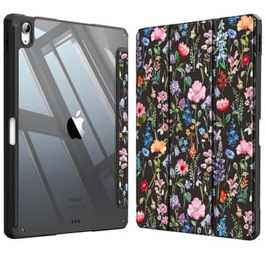 Fintie Hybrid Slim Case for iPad Air 11-inch M4/M3/M2 (2026/2025/2024), iPad Air 5th/4th Generation (2022/2020) 10.9 Inch - Shockproof Cover with Clear Back Shell & Pencil Holder, Black Floral