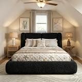 Homkdom Cloud Bed Frame with 5" Wingback Headboard, 360°Fully Cushioned Foam for Noise-Free, 15-Min Quick Assembly for Renters & Frequent Movers, Full Size Modern Bed for Low Ceilings & Attics, Black