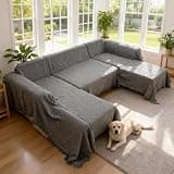 VANITURE Sectional Couch Covers U Shape, 3 Pieces Sofa Cover for Sectional Sofa, Washable U Shaped Couch Cover Blanket with Chaise Lounge for Dogs - Dark Gray (2PC 110"x63" + 1PC 90"x71")