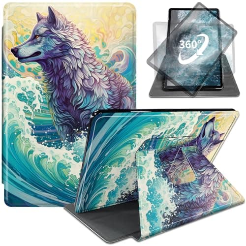 Case for 6" All-New Kindle 10th Generation 2019 Release-360 Degree Rotating Standing PU Leather Cover with Auto Wake Sleep for Kindle 10th Gen 2019-Wolf is in The Waves