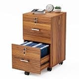 VINGLI 2-Drawer Rolling File Cabinet with Lock, Wood Mobile File Organization for Hanging Letter Size Filings Under Desk Filing Cabinets for Home Office, Assembly Required, Classic Walnut, 26.5" H