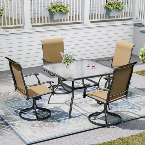 Nixtopia Outdoor Patio Set, 37" Square Glass Dining Table and 4pcs Swivel Chairs, All-Weather Patio Furniture Set with 1.9" Umbrella Hole for Garden Backyard Lawn Poolside