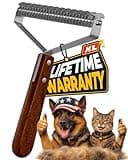 Extra Large 2-Sided Undercoat Rake for Dogs & Cats, Dog Brush for Shedding Remove Mats, Dematting Comb, Safe&Gentle Grooming Brush for German Shepherds Medium to Long-Haired Pets,Premium Wooden Handle