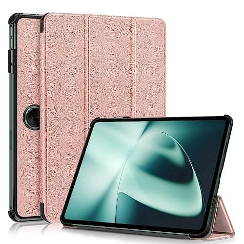 HurrayA Case for OnePlus Pad/Oppo Pad 2 Tri-Fold Smart Tablet Case,Ultra Slim Lightweight Stand Case Hard PC Back Shell Folio Case Cover,Auto Sleep/Wake Tablet Case(Rose Gold)