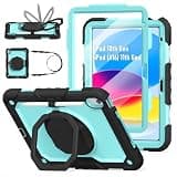 Case for iPad (A16) 11th Generation 11" 2025 and iPad 10th Generation 10.9" 2022, Lainergie iPad A16 Case with Screen Protector 360° Rotating Stand Shoulder Strap Pencil Holder, Black+Light Blue