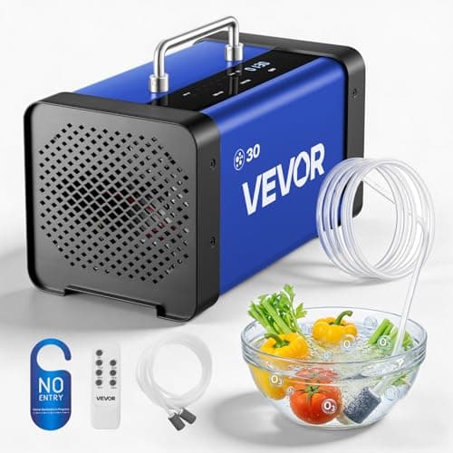 VEVOR Ozone Generator, 30000mg/h Commercial Ozone Machine, with 15s Delayed Start & Dual-Hose Water Mode & LCD Touchscreen, Industrial Deodorizer for Car, Smoke, Home Odors, Up to 2700 sq.ft