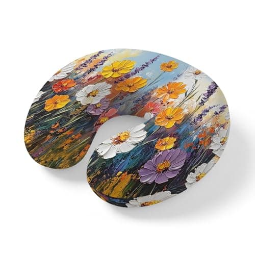 ZFUNCING Travel Pillows U-Shaped Neck Pillow Summer Flower Lavender Ergonomic Memory Foam Pillow Head Cushion,Watercolor Oil Painting Style Soft Portable Neck Pillows for Office Airplane Car Train