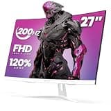 CRUA 27" Curved Gaming Monitor, 165Hz/200Hz FHD 1920x1080 VA Display, 1800R Screen, 120% sRGB, AMD FreeSync, Blue Light Filter, HDMI & DP, White PC Monitor for Gaming, Streaming & Work
