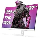 CRUA 27" Curved Gaming Monitor, 165Hz/200Hz FHD 1920x1080 VA Display, 1800R Screen, 120% sRGB, AMD FreeSync, Blue Light Filter, HDMI & DP, White PC Monitor for Gaming, Streaming & Work