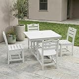 GDFStudio HDPE 5-Piece Outdoor Patio Dining Set, Square Dining Table with Umbrella Hole and 4 Armless Chairs, All-Weather Patio Furniture Set for Backyard, Deck, Porch, Balcony and Garden, White