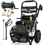 4200PSI Professional Gas Pressure Washer, 4GPM 212CC 7.0 HP 10" Wheels Commercial Gas Power Washer with 3L Foam Bottle 5 Nozzles 32FT Hose for Home Car Fence Driveway (EPA/CARB/ETL Compliant), 77LBS B