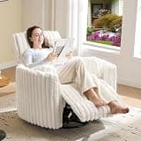Jocisland Power Recliner Nursery Chair for Adults, Electric Swivel Rocking Glider with USB & Type-C Charge, Plush Corduroy Armchair with 2 Pillows, Cozy Reclining Sofa for Living Room, Bedroom, Cream
