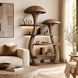 PREAUREUM Mushroom Tree Bookshelf, Wooden Nature Inspired 50" W x 60" H Fantasy Bookcase with Tiered Display Shelves for Living Room Decor