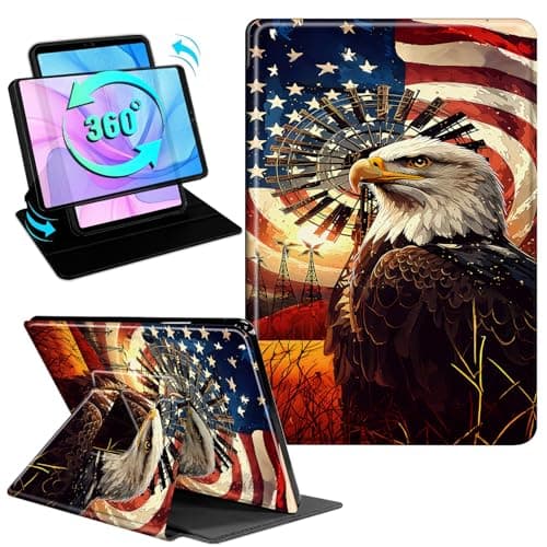 Gmeyutqy Case for Microsoft Surface Pro 11/10/9 13 Inch 2024/2022, 360 Degree Rotating Swivel Stand Flip Shockproof Leather Cover with Auto Sleep/Wake, American Flag Bald Eagle