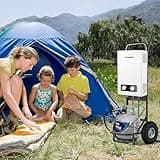 Tankless Water Heater, CAMPLUX 1.58GPM Outdoor Propane Gas Water Heater with Portable Handle, White, 6L