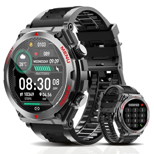 Military Smart Watch,1.52-Inch Smartwatch with Text and Call,24/7Heart Rate Sleep Monitor,Blood Oxygen,and Activity Trackers-Compatible with iPhone and Android,for Men and Women (Black up, 1.52)