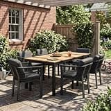Hassyee 7-Piece Outdoor Dining Set with Acacia Wood Dining Table for Balcony, Backyard, Patio Dining Furniture Set with Comfortable Cushions and Aluminium Frame for Lawn, Poolside (7 PCS Set 1)