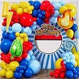 ALL-IN-1 Cartoon Balloon Arch Kit with BONUS Thunder, Flame, Leaf & Spiral Balloons for Theme Birthday Decorations - Red Blue Yellow Balloons for Cartoon Birthday Decorations Video Game Party Supplies