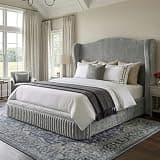 Homkdom 49" Cloud Bed Frame, Soft Queen Size Bed Frame with Extra High Wingback Headboard, Shimmering Fabric & Thick Corduroy Design for Stability, No Box Spring Needed, Easy Assembly, Grey
